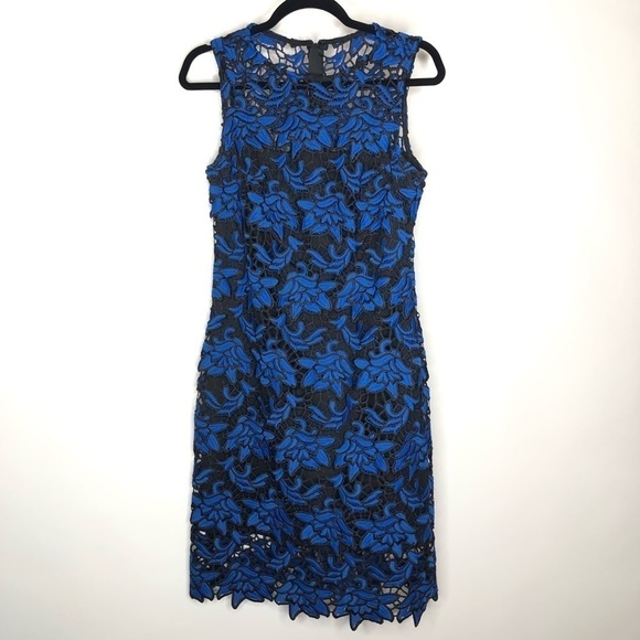 RARE Self-Portrait Cobalt Blue Floral Embroidered Lace Cocktail Mini Dress - Picture 4 of 16